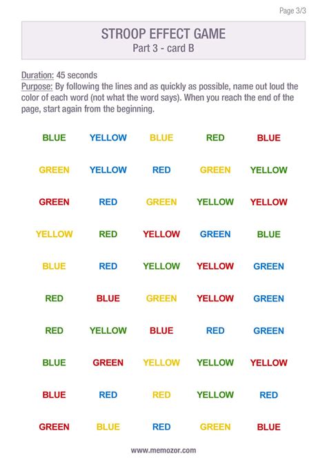 Stroop Effect Test Printable
