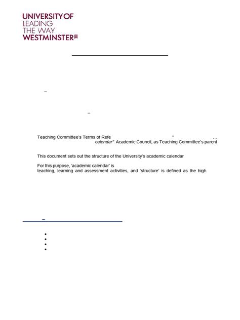 Structure of the Academic Calendar