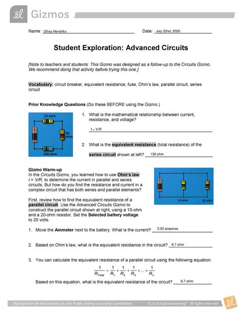 Student Exploration Advanced Circuits Answer Key Kindle Editon