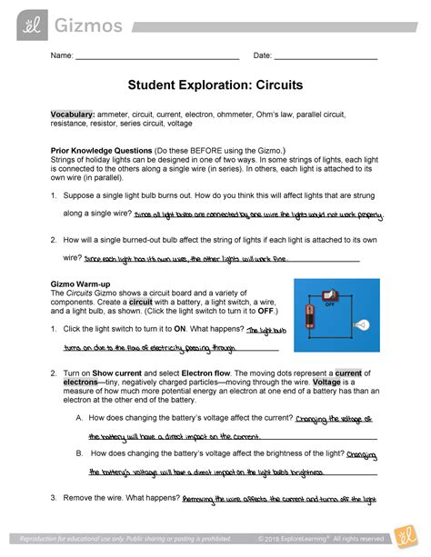 Student Exploration Advanced Circuits Gizmo Answers Worksheet Reader