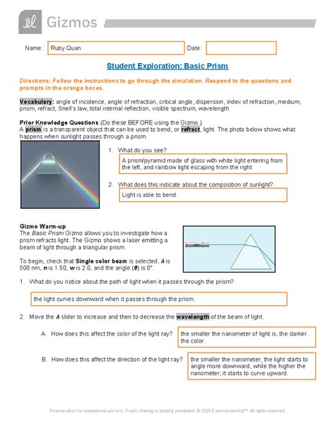 Student Exploration Basic Prism Gizmo Answers Kindle Editon