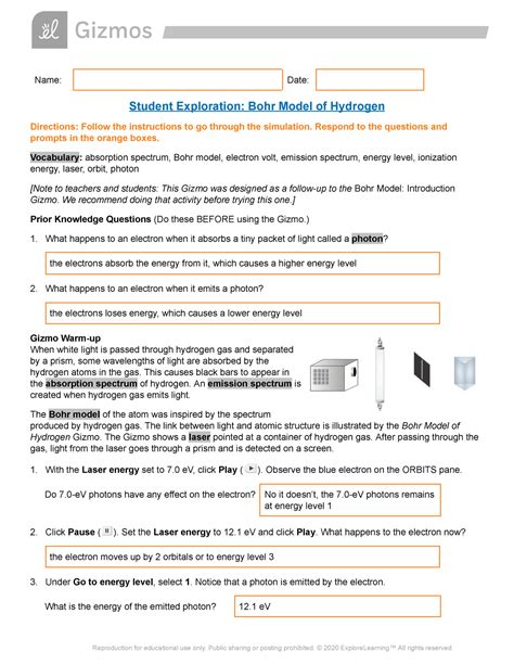 Student Exploration Bohr Model Answers PDF