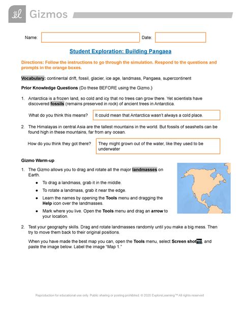 Student Exploration Building Pangaea Answers Doc