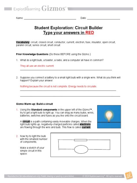 Student Exploration Circuit Builder Explorelearning 54851 PDF Kindle Editon