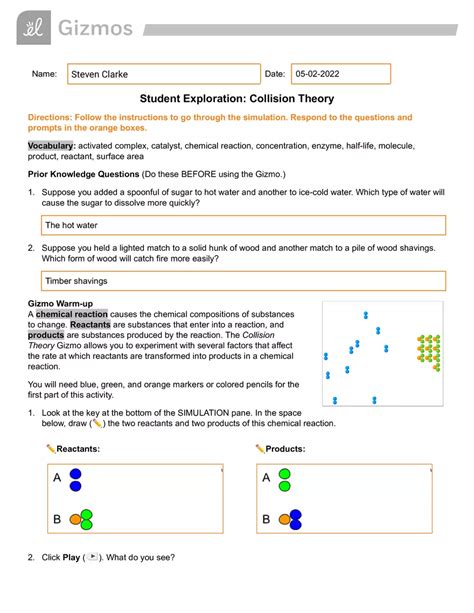 Student Exploration Collision Theory Gizmo Answers Reader