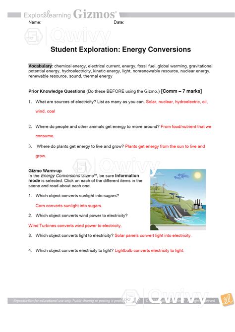 Student Exploration Energy Conversions Answer Key PDF