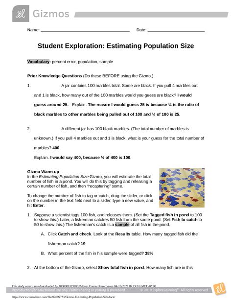 Student Exploration Estimating Population Size Answer Key Kindle Editon