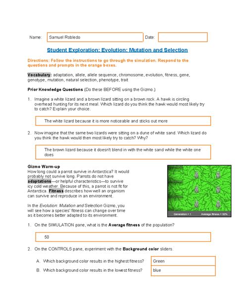 Student Exploration Evolution Mutation Selection Answer Key Epub