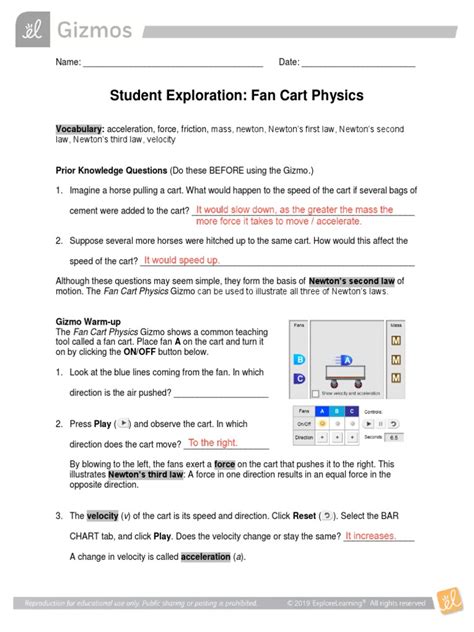 Student Exploration Fan Cart Physics Answer Key Epub