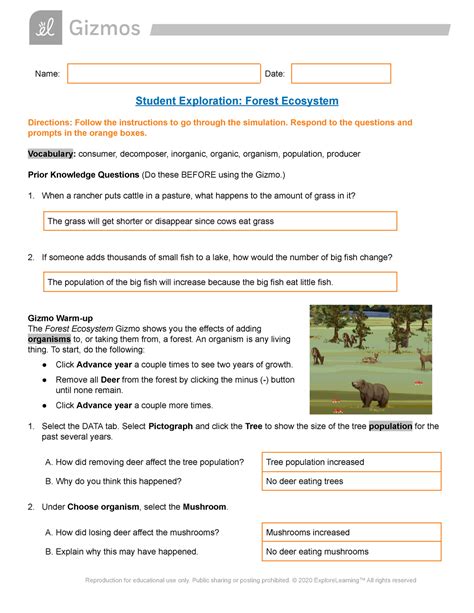 Student Exploration Forest Ecosystem Answer Key Reader