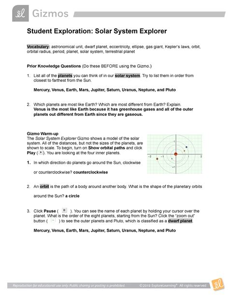 Student Exploration Gizmo Answers Solar System Explorer Epub