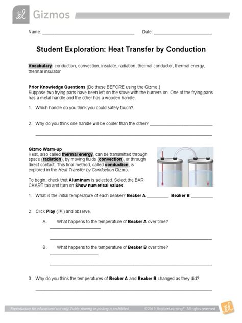 Student Exploration Heat Transfer By Conduction Answers Doc