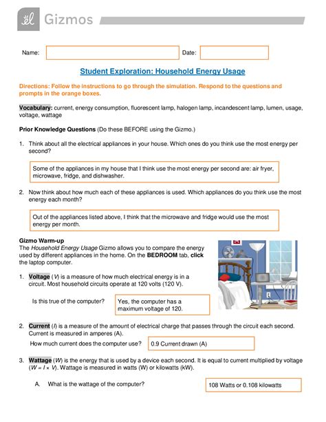 Student Exploration Household Energy Usage Answers Doc