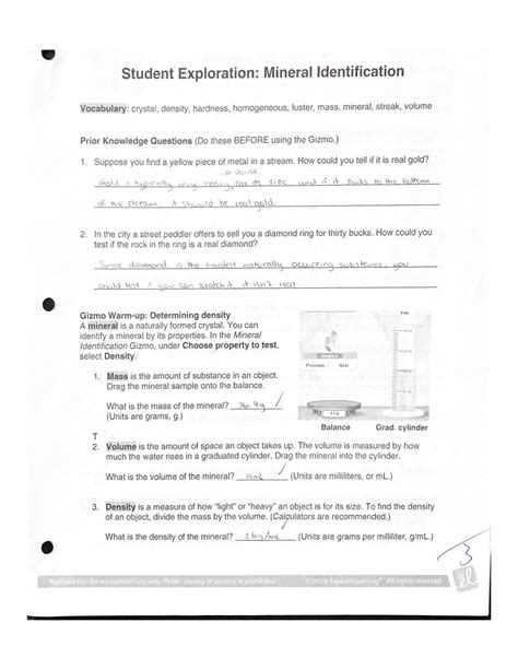 Student Exploration Mineral Identification Answer Key PDF