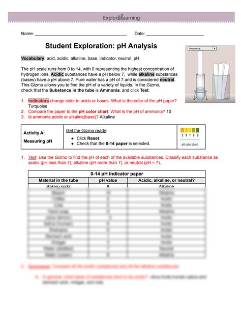 Student Exploration Ph Analysis Answer Sheet Reader