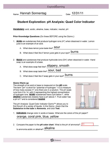 Student Exploration Ph Analysis Quad Color Indicator Answer Key Reader