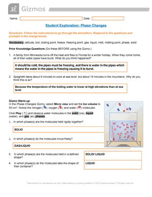 Student Exploration Phase Changes Answers Reader