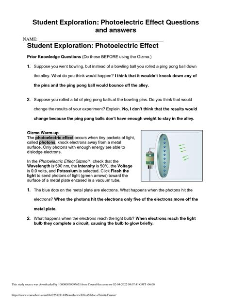 Student Exploration Photoelectric Effect Answers Kindle Editon