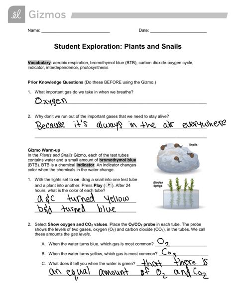 Student Exploration Plants And Snails Gizmo Answer Key Kindle Editon