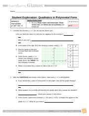 Student Exploration Quadratics In Polynomial Form Answers PDF