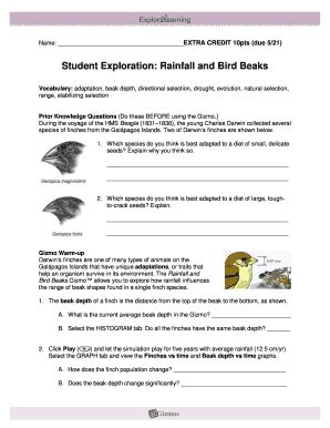 Student Exploration Rainfall And Bird Beaks Answer Key Reader