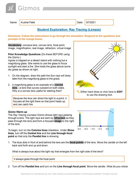 Student Exploration Ray Tracing Lenses Gizmo Answers Doc