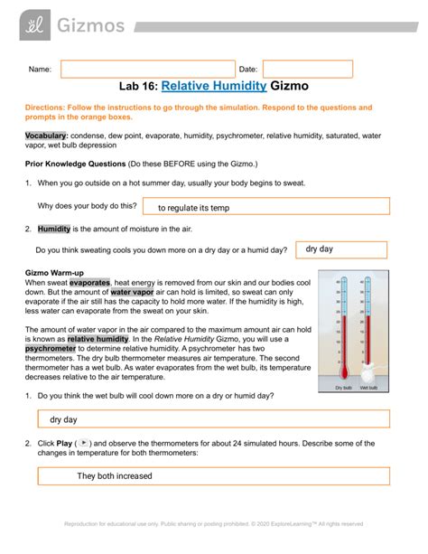 Student Exploration Relative Humidity Answers PDF