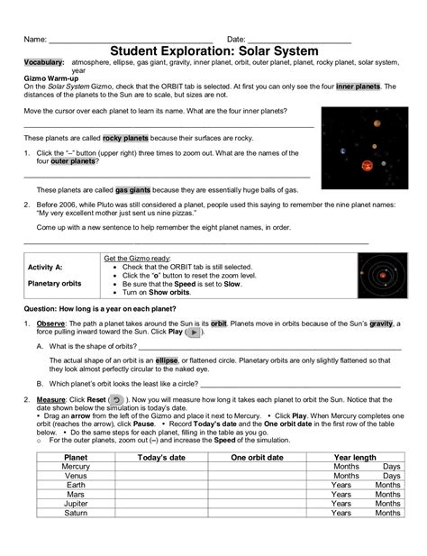 Student Exploration Solar System Answer Key Doc