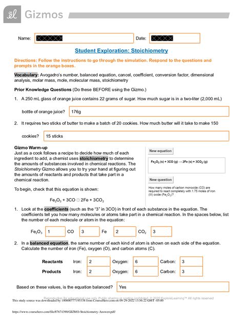 Student Exploration Stoichiometry Gizmo Answer Key Kindle Editon