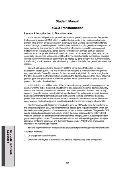 Student Manual Pglo Transformation Answers PDF