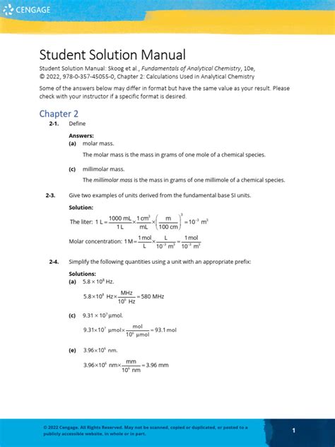 Student Solution Manual Chemistry Reader