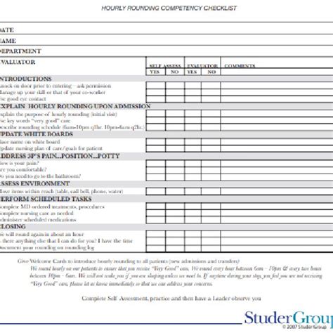 Studer Group Hourly Rounding Checklist Ebook Epub