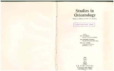 Studies in Orientology Essays in Memory of Prof. A.L. Basham Kindle Editon