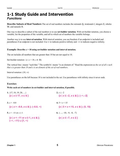 Study Guide And Intervention Answer Key For Algebra I 10 1 Epub