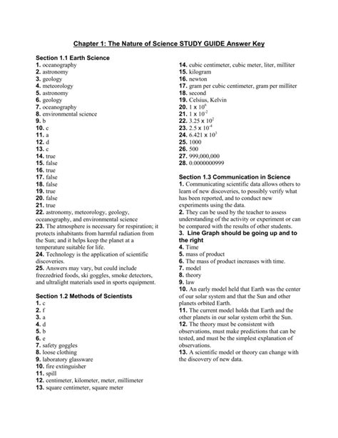 Study Guide Answer Key Chapter 1 The Nature Of Science Reader