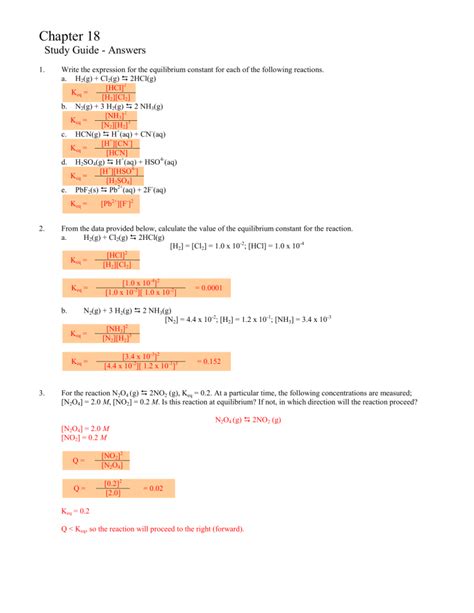 Study Guide Chemical Equilibrium Answers Doc