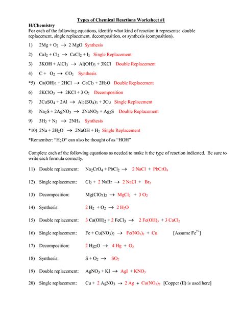 Study Guide Chemistry Answers Classifying Chemical Reactions Reader