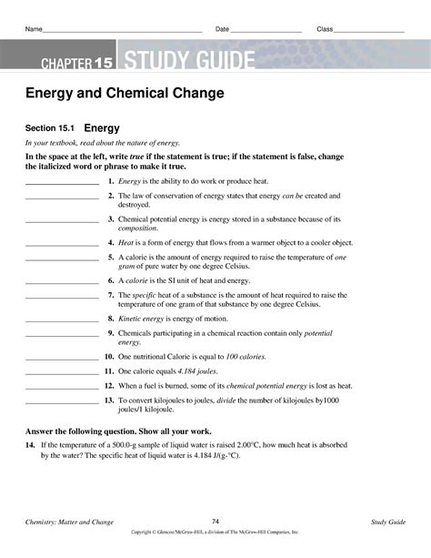 Study Guide Energy And Chemical Change Answers PDF