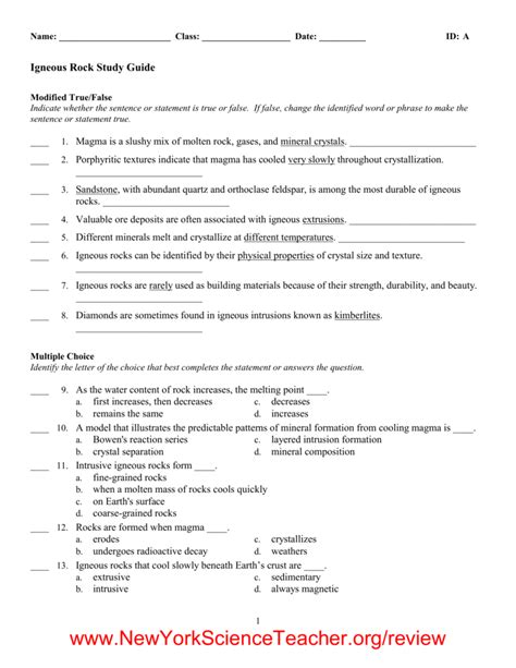 Study Guide Igneous Rocks Answers Reader