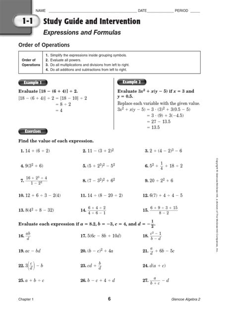 Study Guide Intervention Work Algebra 2 Answers Doc