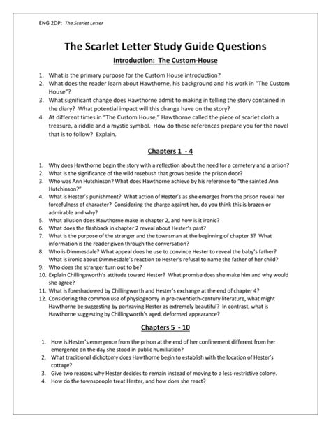 Study Guide Questions For The Scarlet Letter With Answers PDF