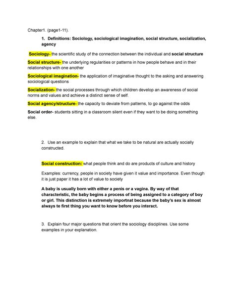 Study Guide Sociology Reader