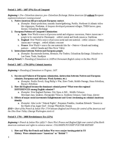 Study Guide for APUSH Period 1 and 2: The Settlement and Colonization of North America