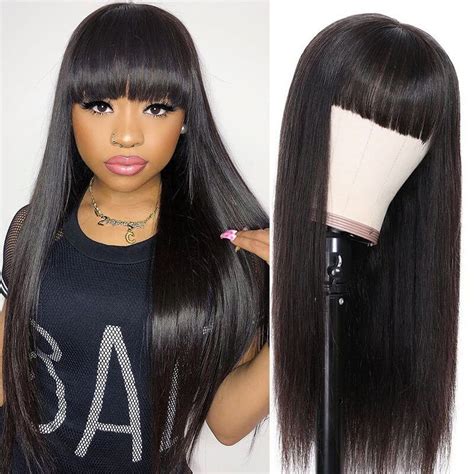 Style 18" Straight With Bangs Human Hair Wigs