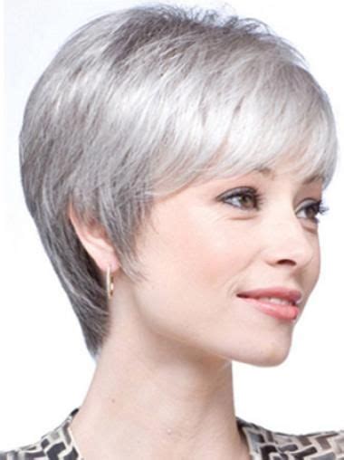 Style Lace Front Short Synthetic Grey Wigs