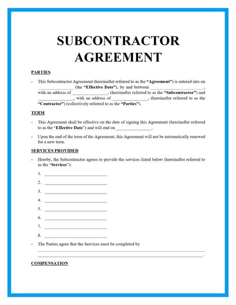 Subcontract Agreement Template