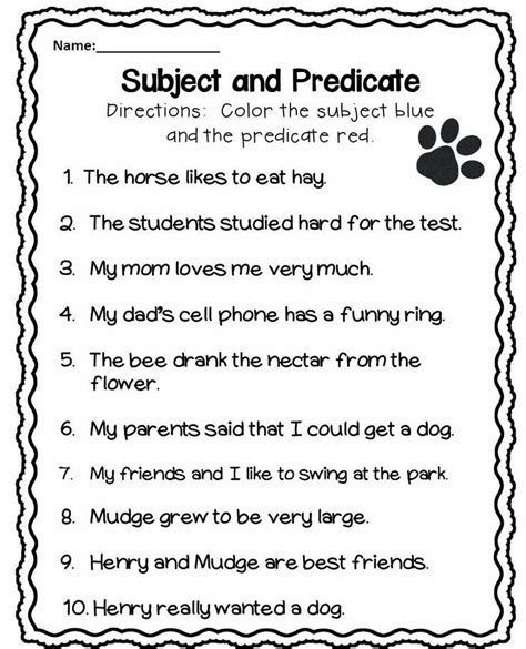 Subject And Predicate Worksheets With Answers PDF