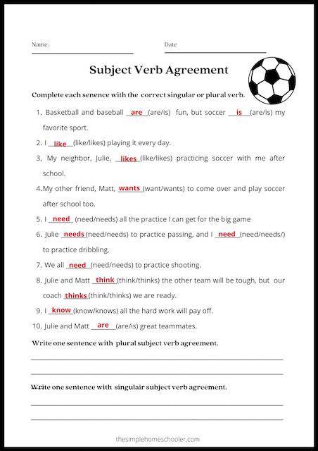 Subject Verb Agreement Worksheets With Answer Key Kindle Editon