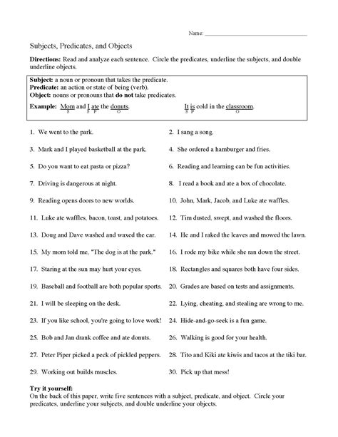 Subject and Predicate Worksheet for Class 6: Master Sentence Structure with Ease