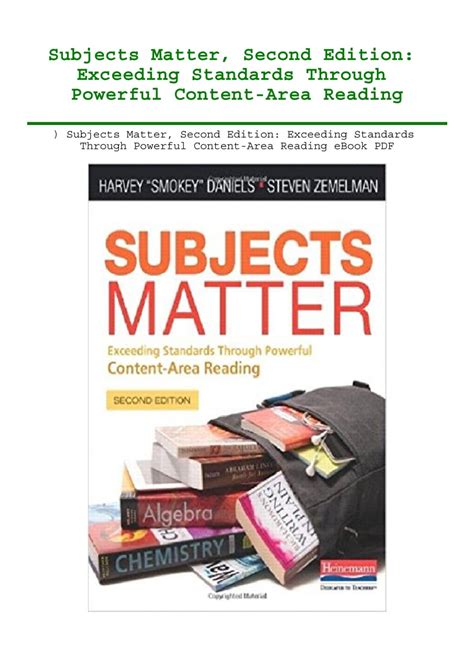 Subjects Matter Second Edition Exceeding Standards Through Powerful Content-Area Reading PDF